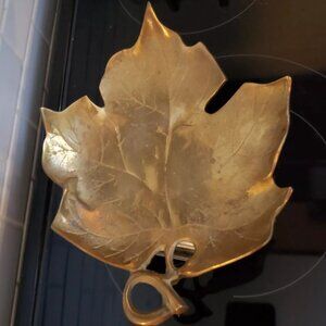 Vintage Brass Maple Leaf Trinket Candy Dish Jewelry Ashtray Footed Korea Autumn